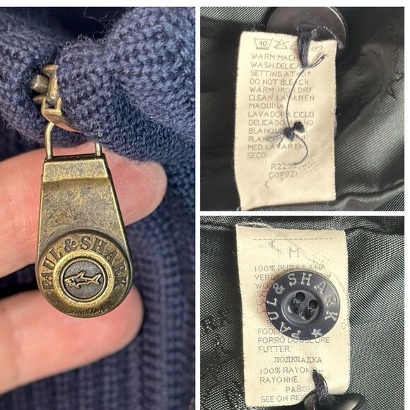Paul & Shark Men's Navy Blue Wool Full Zip Sweater Cardigan Fully Lined Jacket M - Picture 15 of 16